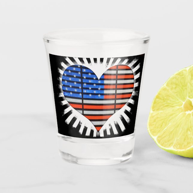 Patriotic Heart Shaped American Flag Shot Glass (Front)