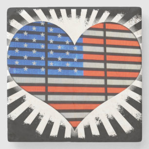 Patriotic Heart Shaped American Flag Stone Coaster
