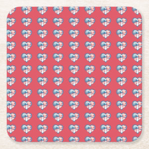 Patriotic Heart Square Paper Coaster