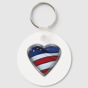 Patriotic Heart US FLag Key Ring