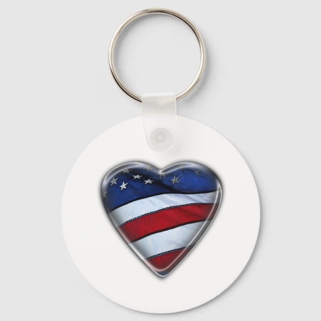 Patriotic Heart US FLag Key Ring (Front)