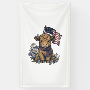 Patriotic Highland Calf with Flag Vintage Vector_1 Banner