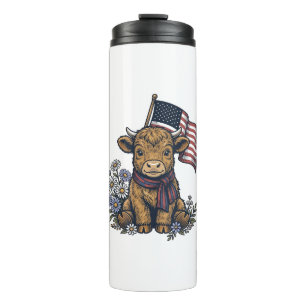 Patriotic Highland Calf with Flag Vintage Vector_1 Thermal Tumbler