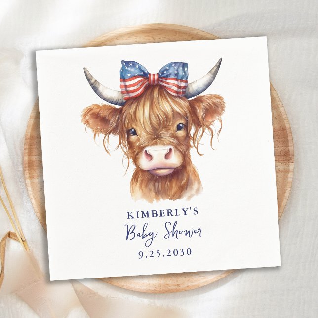 Patriotic Highland Cow 4th of July Baby Shower Napkin (Creator Uploaded)