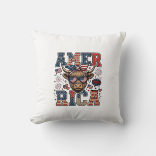 Patriotic Highland Cow America 4th of July Shirt_1 Cushion
