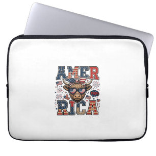 Patriotic Highland Cow America 4th of July Shirt_1 Laptop Sleeve