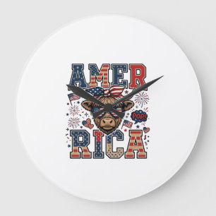 Patriotic Highland Cow America 4th of July Shirt_1 Large Clock
