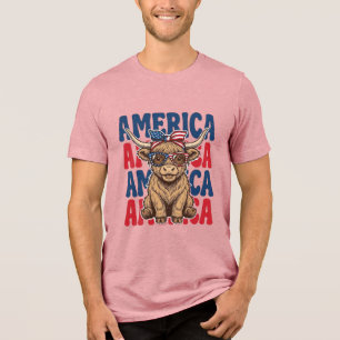 Patriotic Highland Cow America Vintage Shirt Desig
