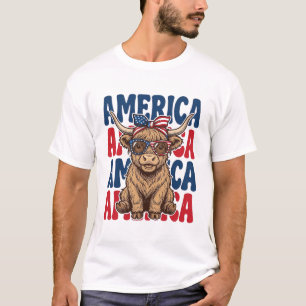 Patriotic Highland Cow America Vintage Shirt Desig