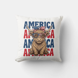 Patriotic Highland Cow America Vintage Shirt Desig Cushion