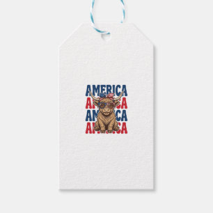 Patriotic Highland Cow America Vintage Shirt Desig Gift Tags