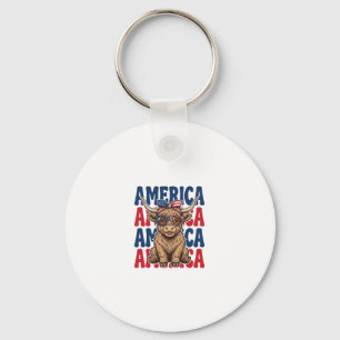 Patriotic Highland Cow America Vintage Shirt Desig Key Ring