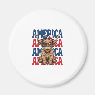 Patriotic Highland Cow America Vintage Shirt Desig Magnet