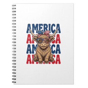 Patriotic Highland Cow America Vintage Shirt Desig Notebook