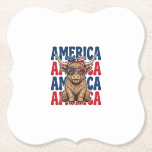 Patriotic Highland Cow America Vintage Shirt Desig Paper Coaster