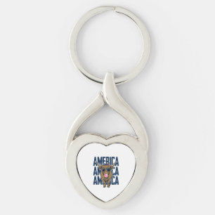 Patriotic Highland Cow America Vintage T-Shirt Des Key Ring