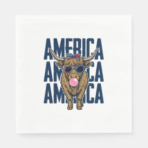 Patriotic Highland Cow America Vintage T-Shirt Des Napkin