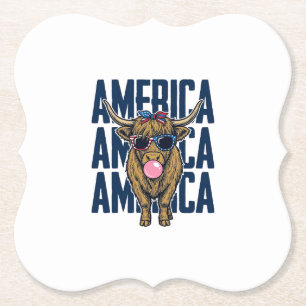 Patriotic Highland Cow America Vintage T-Shirt Des Paper Coaster