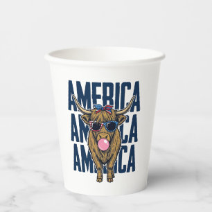 Patriotic Highland Cow America Vintage T-Shirt Des Paper Cups
