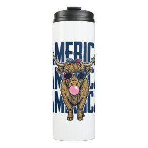 Patriotic Highland Cow America Vintage T-Shirt Des Thermal Tumbler