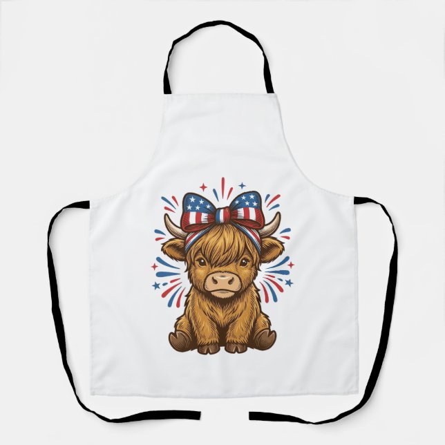 Patriotic Highland Cow Bow Vector Design (2)_1 Apron (Front)