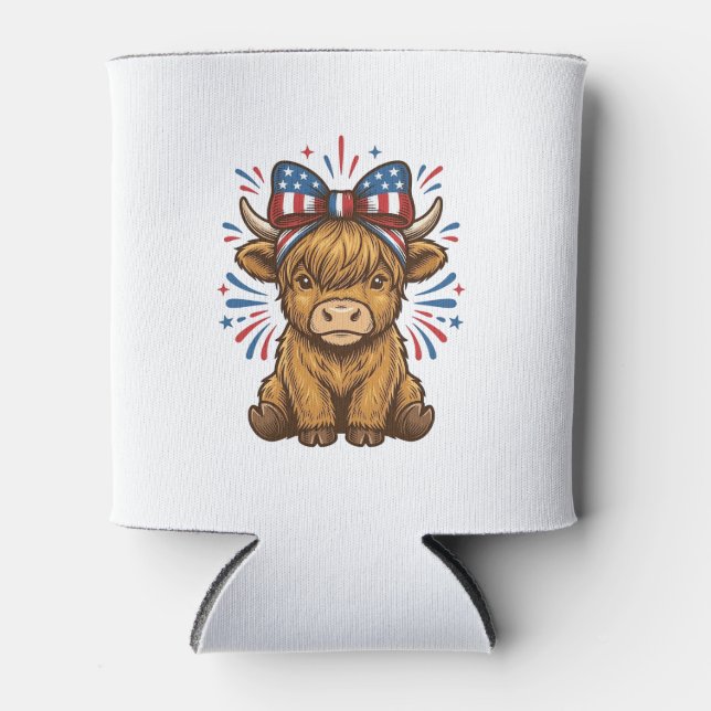 Patriotic Highland Cow Bow Vector Design (2)_1 Can Cooler (Front)