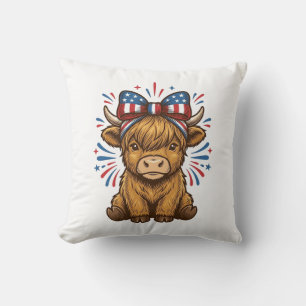 Patriotic Highland Cow Bow Vector Design (2)_1 Cushion