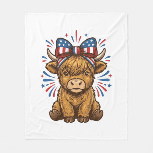 Patriotic Highland Cow Bow Vector Design (2)_1 Fleece Blanket