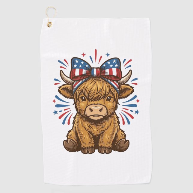 Patriotic Highland Cow Bow Vector Design (2)_1 Golf Towel (Front)