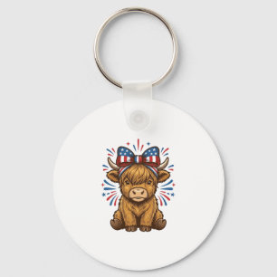 Patriotic Highland Cow Bow Vector Design (2)_1 Key Ring