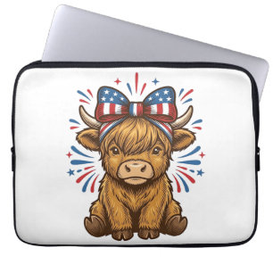 Patriotic Highland Cow Bow Vector Design (2)_1 Laptop Sleeve