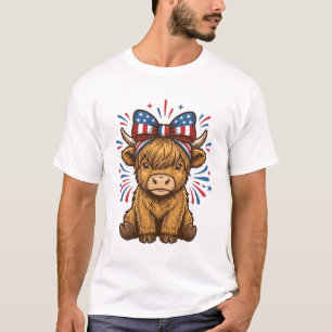 Patriotic Highland Cow Bow Vector Design (2)_1 T-Shirt