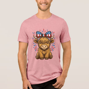 Patriotic Highland Cow Bow Vector Design (2)_1 Tri-Blend Shirt