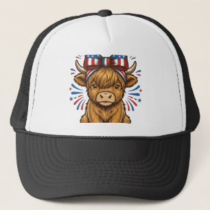 Patriotic Highland Cow Bow Vector Design (2)_1 Trucker Hat