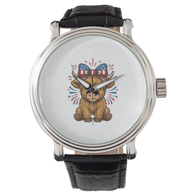 Patriotic Highland Cow Bow Vector Design (2)_1 Watch (Front)