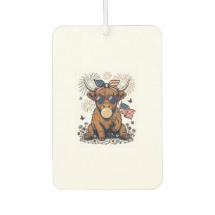 Patriotic Highland Cow Bubblegum Vintage Engraving Car Air Freshener