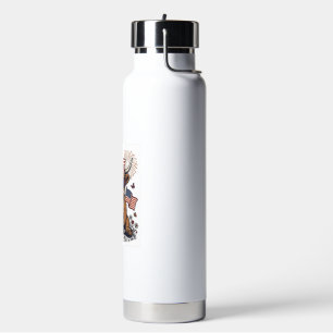 Patriotic Highland Cow Bubblegum Vintage Engraving Water Bottle