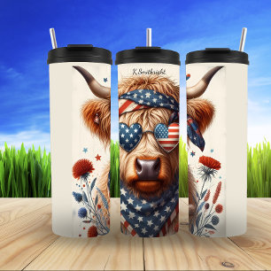 Patriotic Highland Cow Celebration Art Thermal Tumbler