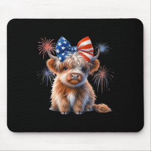 Patriotic Highland Cow Coquette 4th Of July Farmer Mouse Pad