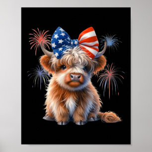 Patriotic Highland Cow Coquette 4th Of July Farmer Poster