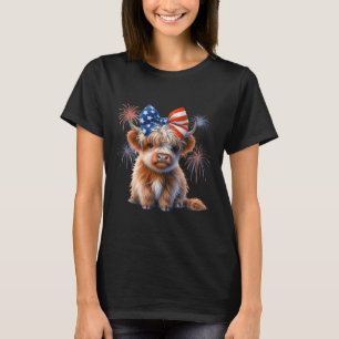 Patriotic Highland Cow Coquette 4th Of July Farmer T-Shirt