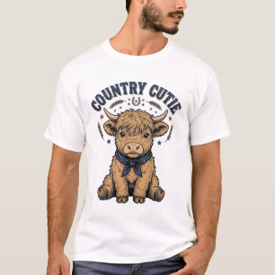 Patriotic Highland Cow Country Cutie Vintage Art T-Shirt