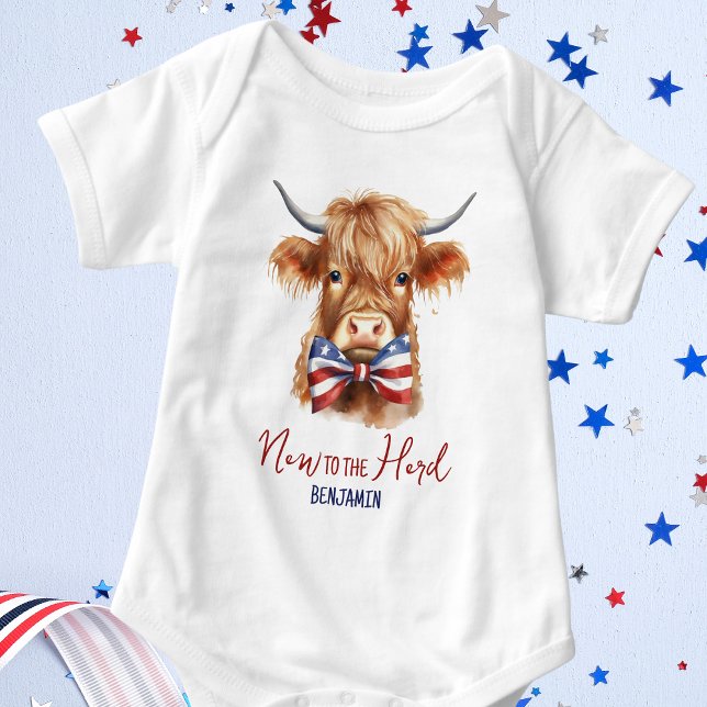 Patriotic Highland Cow Cute New To The Herd  Baby Bodysuit (Creator Uploaded)