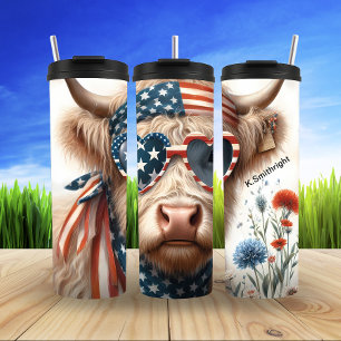 Patriotic Highland Cow Delight Thermal Tumbler