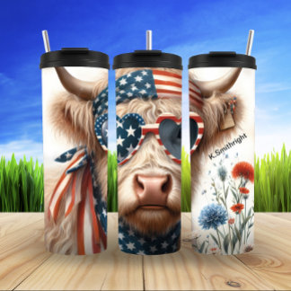 Patriotic Highland Cow Delight Thermal Tumbler