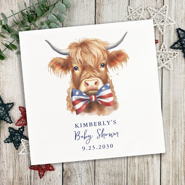 Patriotic Highland Cow Farm Animal Baby Shower Napkin (Creator Uploaded)
