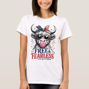 Patriotic Highland Cow Free & Fearless T-Shirt