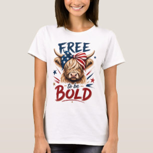Patriotic Highland Cow Free to Be Bold Graphic T-Shirt