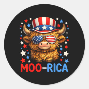 Patriotic Highland Cow Moo-Rica July 4th Classic Round Sticker