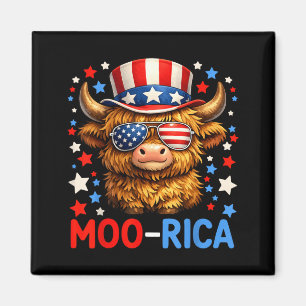 Patriotic Highland Cow Moo-Rica July 4th Magnet